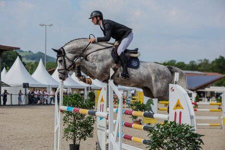 Richard Vogel mit dem Landeschampion des 5-jährigen Springpferdes 2024 – Birkhof’s Arezzo Man v. Arezzo VDL / Last Man Standing; Z.: Christian Kraus  | © Doris Matthaes