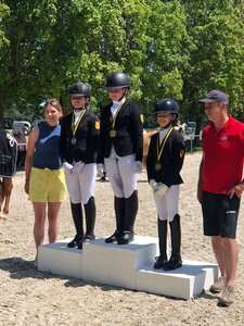 Neben Sophia Bäuerle (Gold) nehmen Luisa Dangel (Silber) und Mia Oertel (Bronze) auf dem Siegertreppchen der Pony Landessieger in der Dressur Platz. | © Knisel-Eberhard