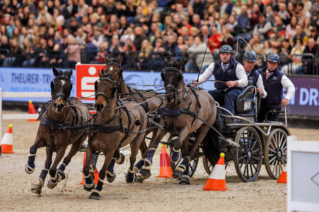 Michael Brauchle rangierte nach Platz 20 im Kegelparcours auf Rang zwölf in der Einzelwertung des CHIO Aachen 2025. Auf dem Archivfoto ist er mit seinem Gespann auf der Partner Pferd in Leipzig 2023 zu sehen. | © Lafrentz (Archiv)