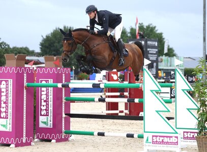 Lukas Wenz auf den Immenhöfen hier mit dem Holsteiner Verbandshengst Charaktervoll HV | © Roger Müller 