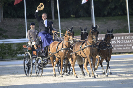 Steffen Brauchle nicht nur nach seiner gestrigen Dressur, sondern auch durch seinen zweiten Platz im heutigen Marathon der Ponyfahrer WM Grund zur Freude. | © Hippoevent / Andreas König